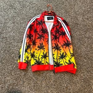 Fashion Nova Red And Yellow Palm Tree Print Track Suit Jacket